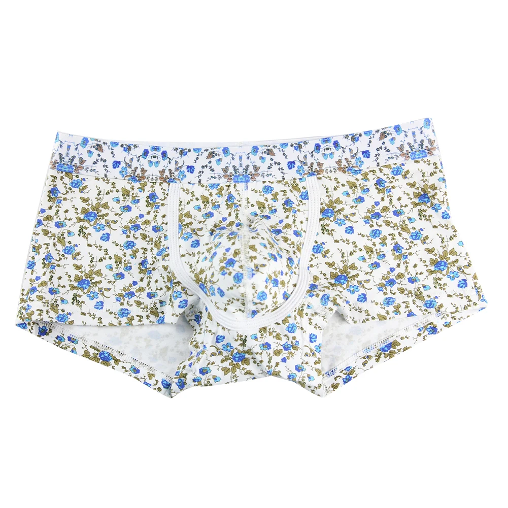 Retro Floral Pattern Cotton Breathable Low Rise Men Underwear in