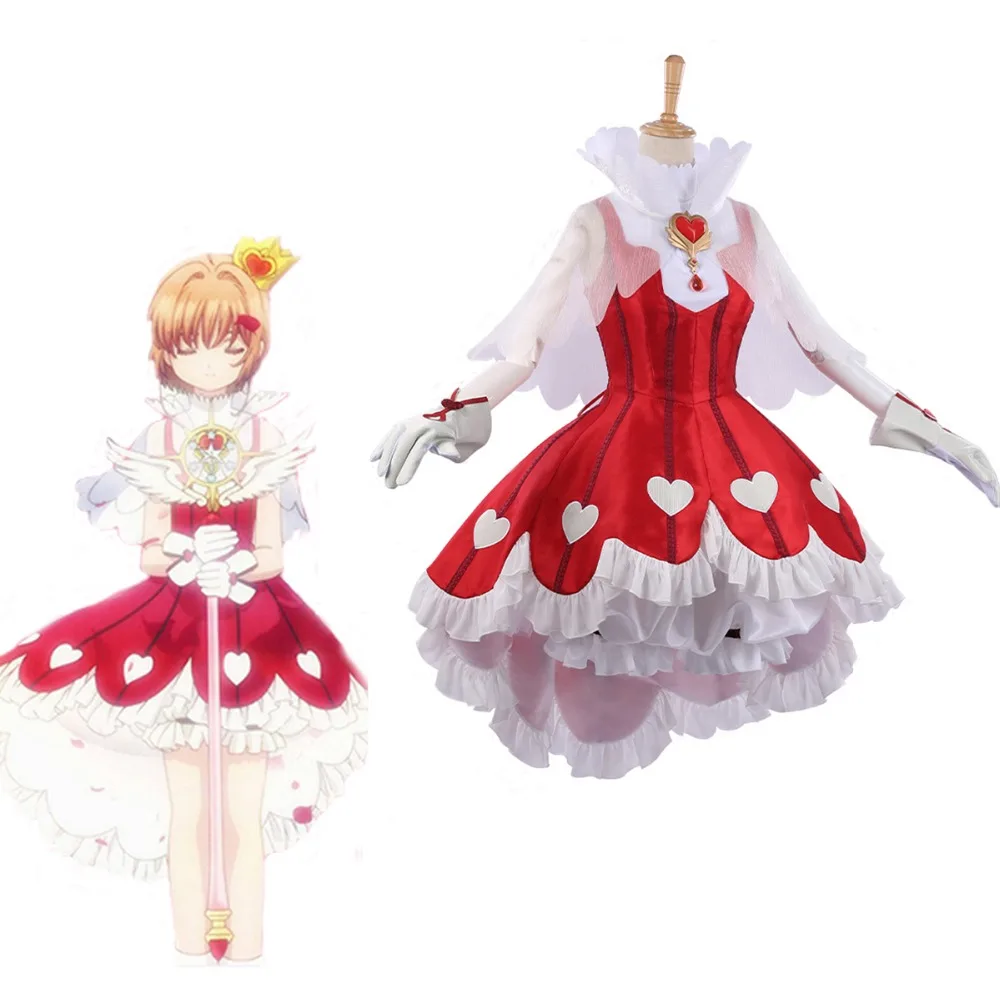 

2018 Anime Cardcaptor Clearcard Kinomoto Sakura Cosplay Costume OP2 Heart of Rose Gamble Battle Dress Uniform Set