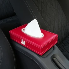 

Car Tissue Box Rhinestone Swan Auto Tissue Holder PU Leather Cover Paper Box With Water Brick Auto Interior Paper Storage Case