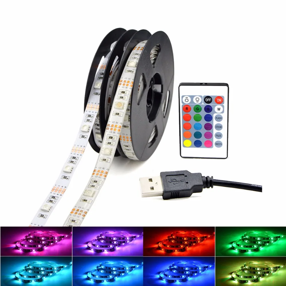 1 компл. SMD 5050 RGB USB Светодиодные ленты свет DC 5 В + 24 кнопочный пульт