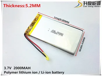 

3.7V,2000mAH,[524380] PLIB; polymer lithium ion / Li-ion battery for GPS,mp3,mp4,mp5,dvd,,model toy