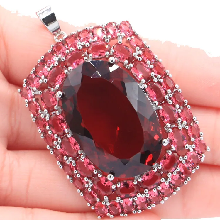 

Fantastic Big Heavy 17.7g Oval 30x20mm Pink Raspberry Rhodolite Garnet Woman's Party Silver Pendant 56x34mm