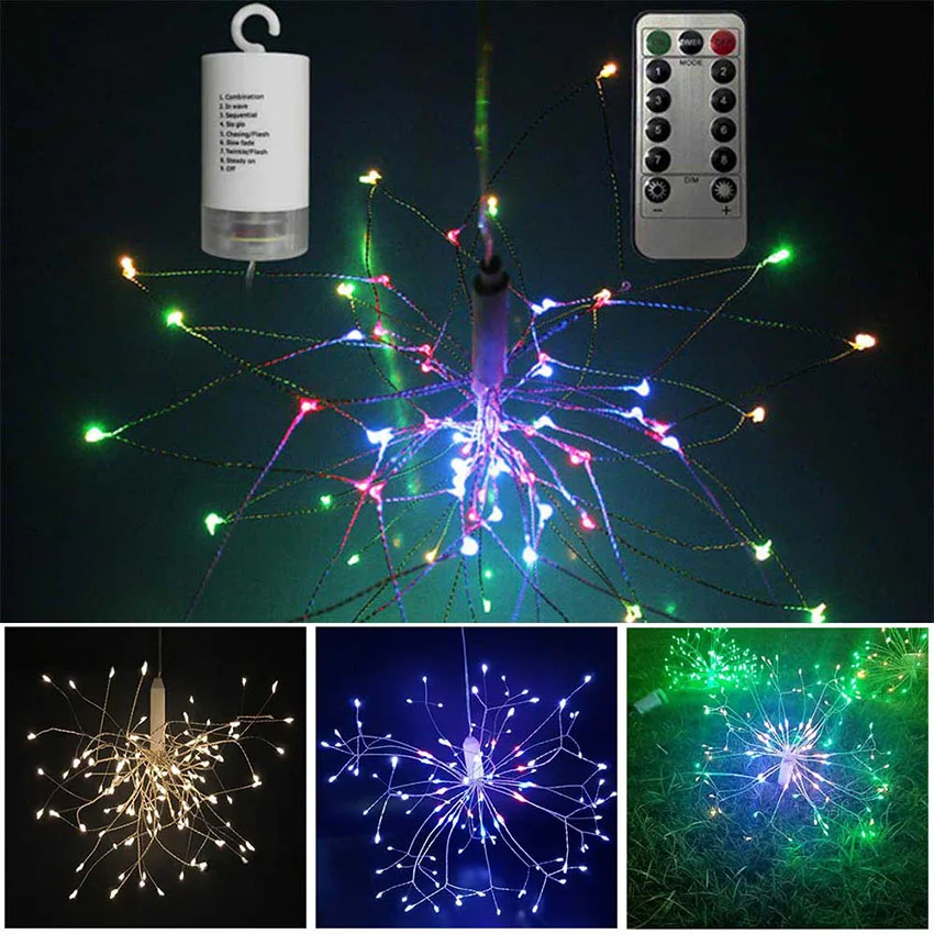 Dandelion LED String Light 8 Modes Remote Control Firework Fairy Light New Year Xmas Wedding Holiday Hanging Decoration Lamps (3)