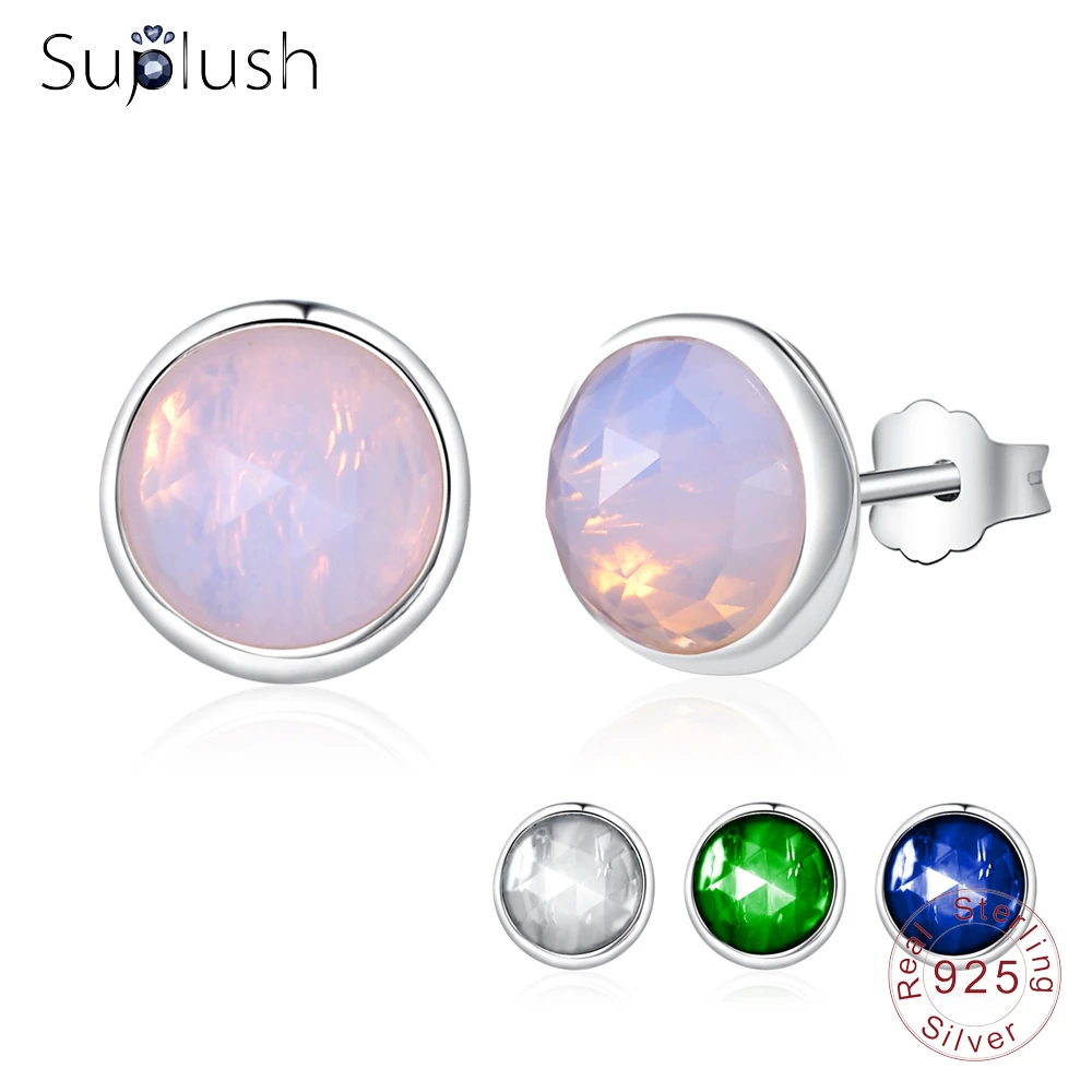 

Suplush Genuine 925 Sterling Silver with Round Birthday Stone Trendy Stud Earrings For Women Wedding Party Jewelry PSER0108