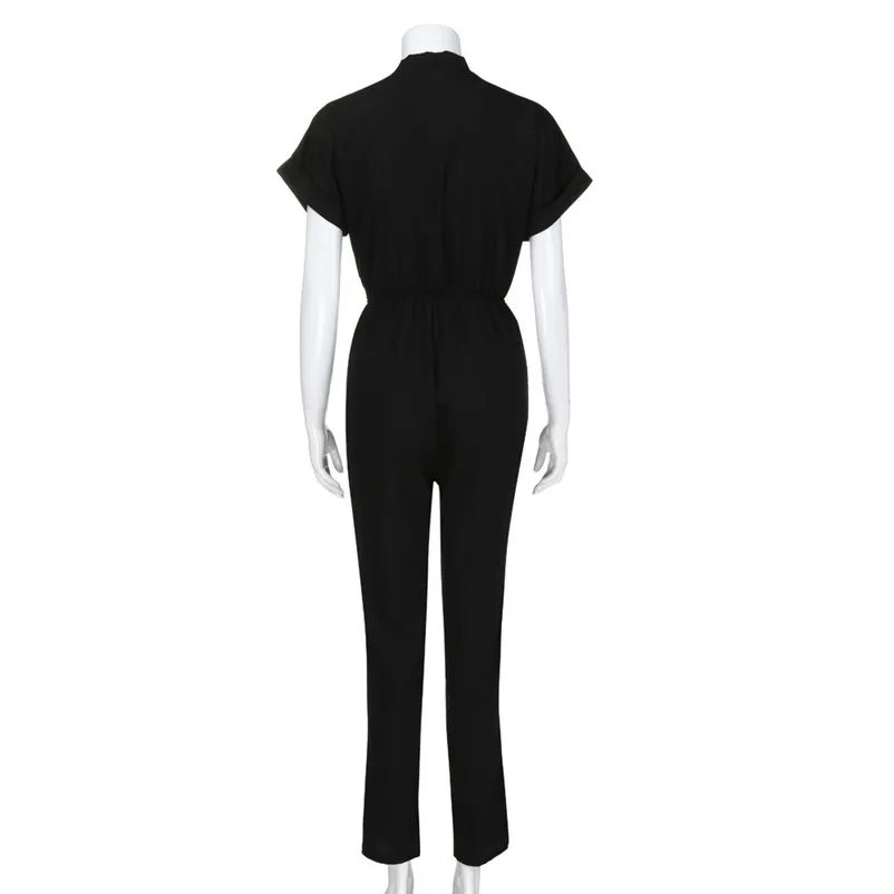 Fashion summer jumpsuit woman 2018 Sexy Deep Solid Button Evening Party Skinny Jumpsuit Playsuits pantaloni siamesi Y26#N (3)