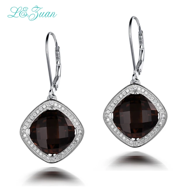 I Zuan 7 94ct Natural Smoky Quartz Drop Earrings 925 Sterling Silver I Zuan 7 94ct Natural Smoky Quartz Drop Earrings 925 Sterling Silver Luxury Earring Brown Stone Checkerboard