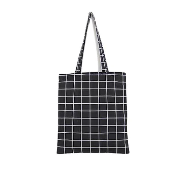 

Fashion Female Canvas Beach Bag Plaid Casual Tote Women Canvas Handbag Daily Use Single Shoulder Shopping Bags
