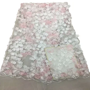 

2018 African French 3D flowers lace fabric with beads and high quality for full dress/garment HJ664-1