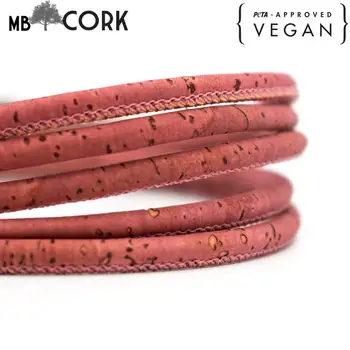 

10 meters Old Pink Cork 5mm round cork cord Portuguese cork jewelry supplies /Findings cord vegan material Cor-335