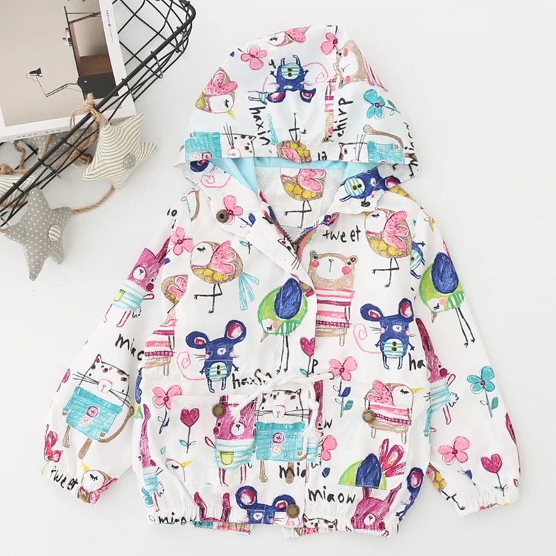 

Baby Girls Cartoon Graffiti Hooded Coat Outerwear Toddler Kids Jackets Clothes