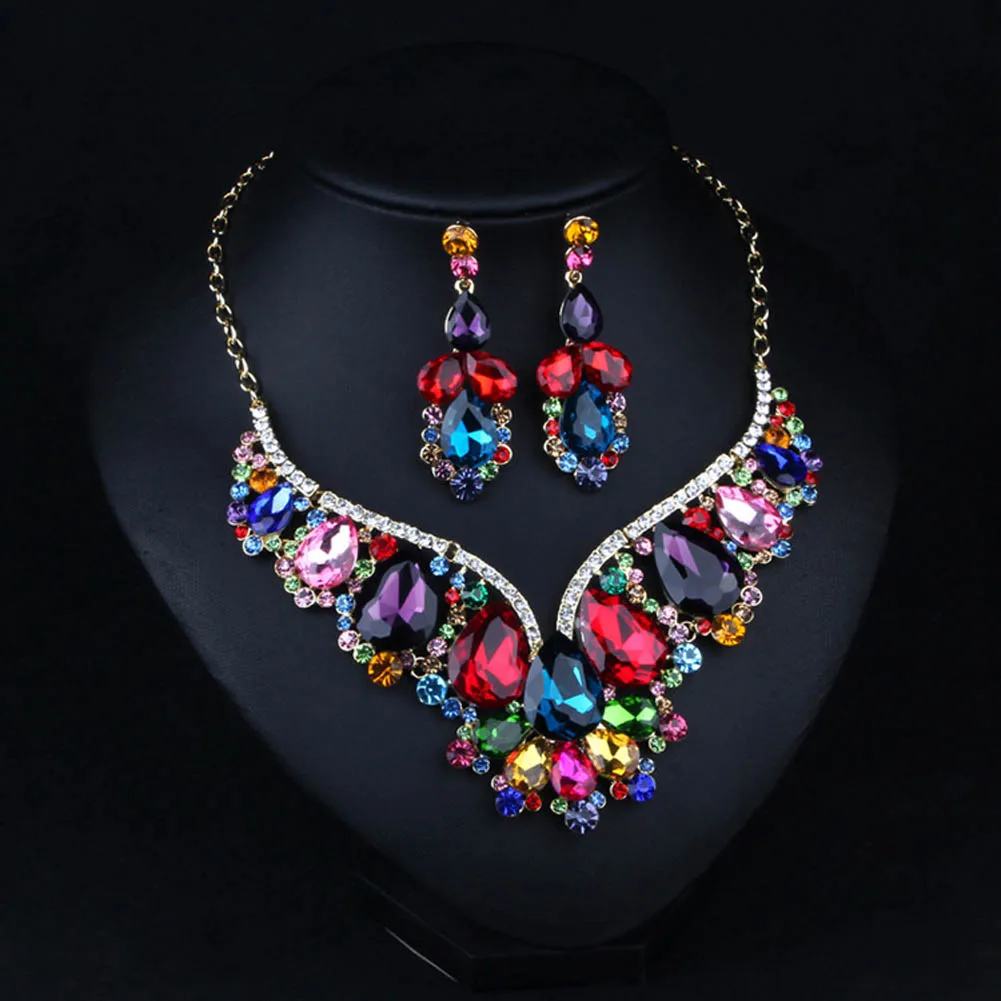 Jewelry Sets Women Collar Vintage Colorful Rhinestone Bib Big Bohemian