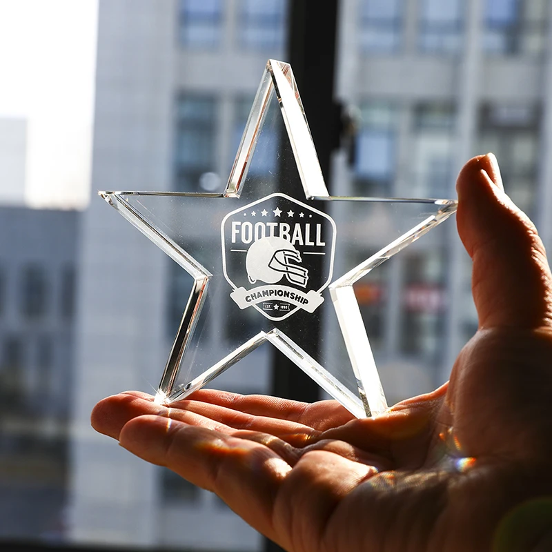 H& D настраиваемый 4,5 дюймовый оптический кристалл звезда награда трофей для украшения стола офиса дома