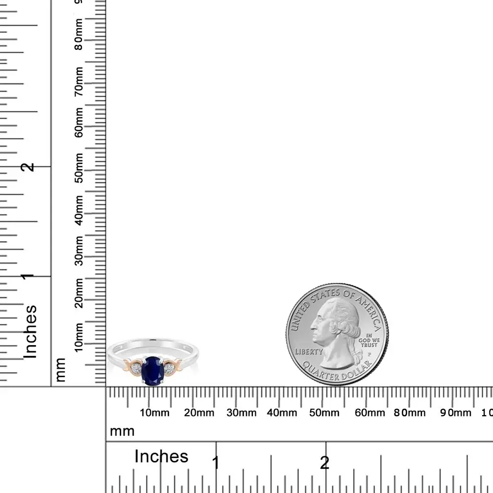 Кольцо GemStoneKing из 925 пробы серебра и розового золота 10 к 1,02 cttw Натуральный Синий сапфир с бриллиантом
