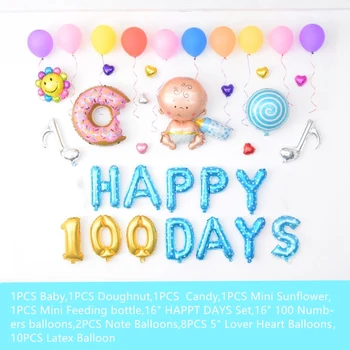 

2 Types HAPPY 100 Days Set Balloons Candy Party HAPPY 100 Days Party Foil Ballons for Newborn Baby Boy Girl Baloons Decorations