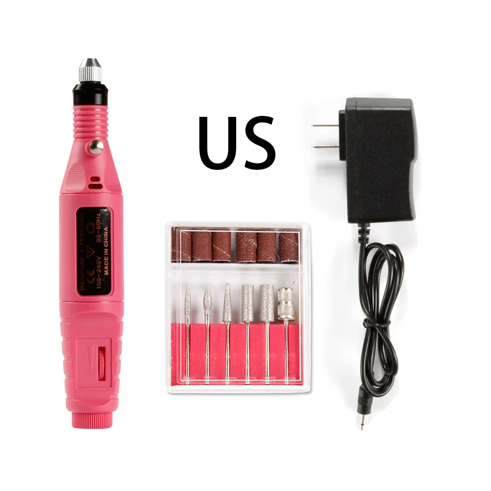 Электрическая дрель для ногтей аппарат для маникюра гель для удаления кутикулы полировка фрезеровка Комплект для резки для маникюра ногтей педикюр машина - Color: pink US