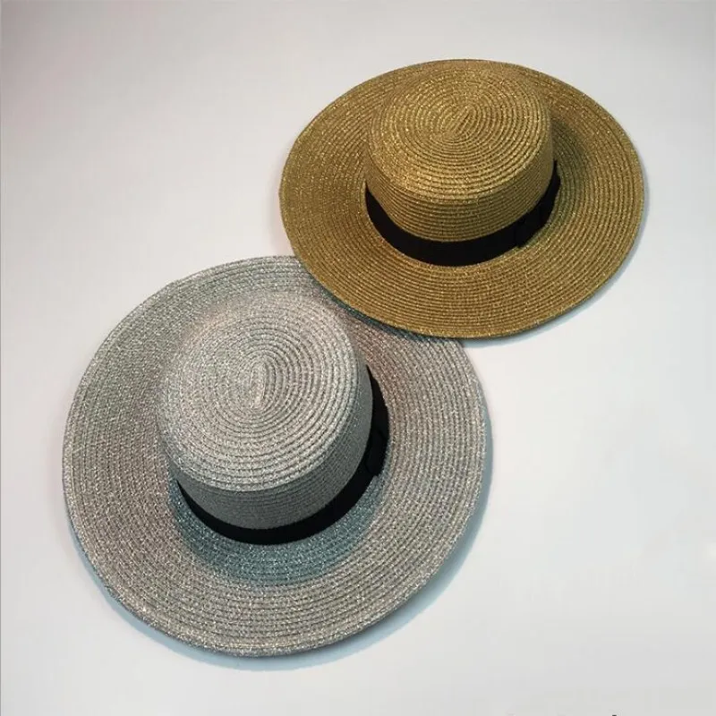 

Seioum 2018 New Summer Women Hats Bling Golden Fashion straw hat England Sea Beach trip caps free shipping