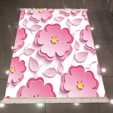 Белый пол большой розовый цветы цветочный 3d узор микрофибра принт Противоскользящий задний моющийся декоративный килим ковер