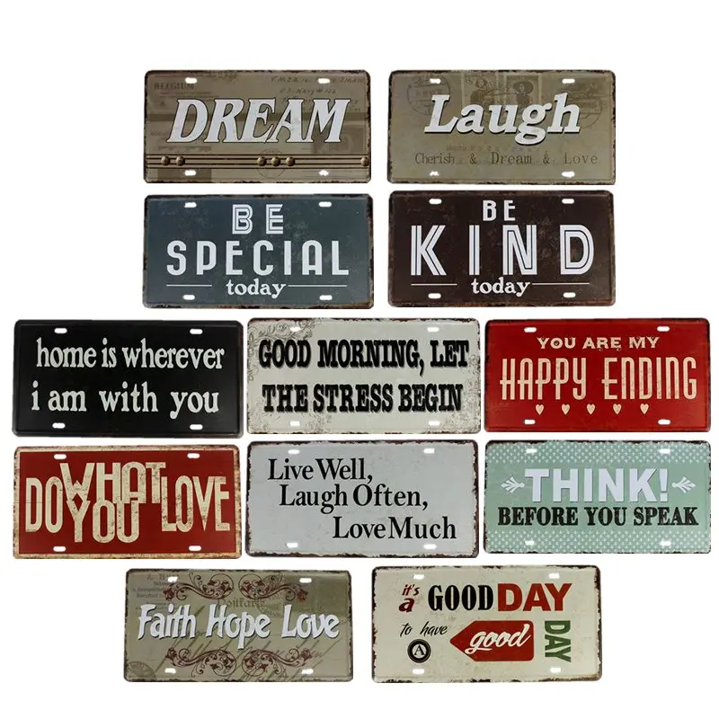 

Motto Letter Board Tin Sign Iron Language License Plate Metal Wall Art Coffee Bar Decoration Home Decor 15x30 cm