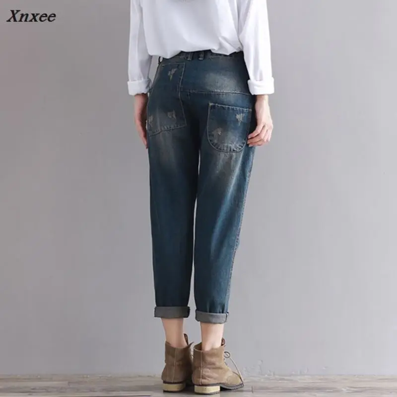 2018 New Women Vintage Jeans Plus Size Ripped Washed Slim Harem Pants Ladies Casual Denim Trousers Mori Girl Autumn High-quality Jeans