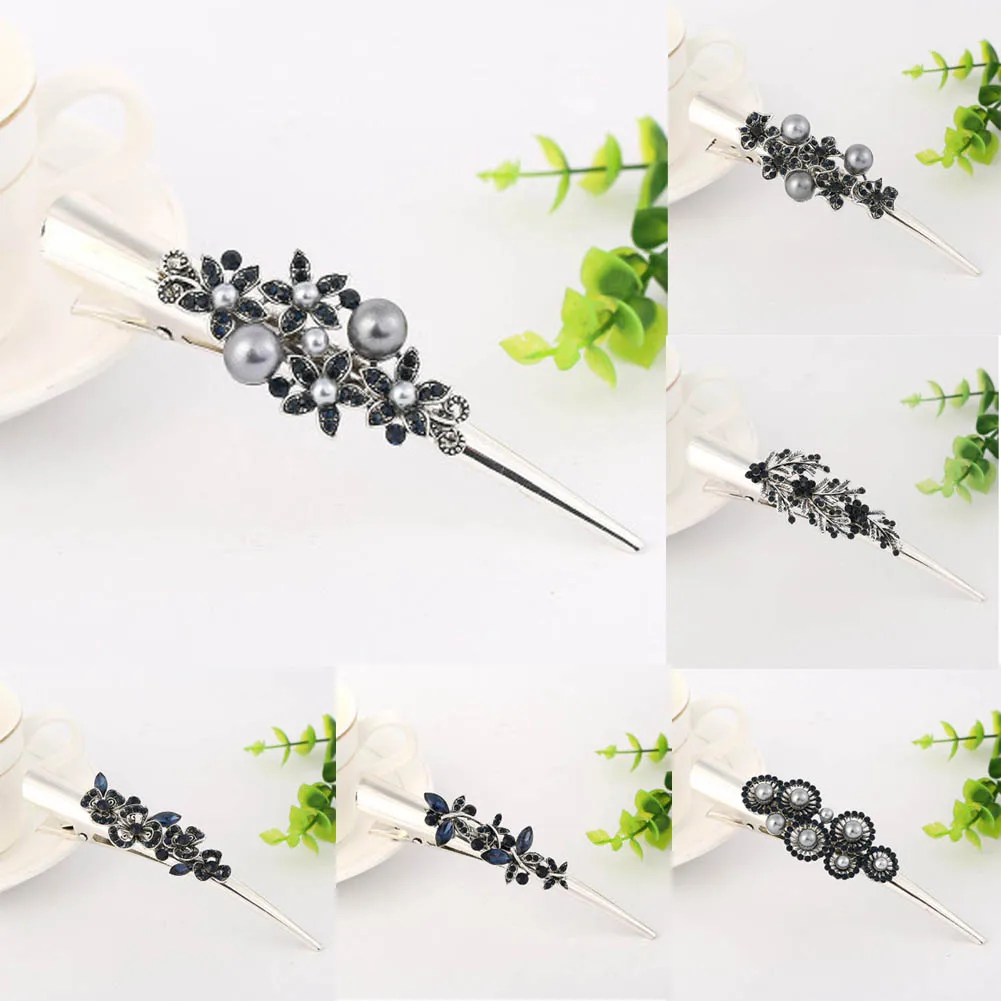 

Fashion Women Girls Elegant Crystal Rhinestone Pearl Barrettes Hair Clips Clamp Hair Accessories Hairpins
