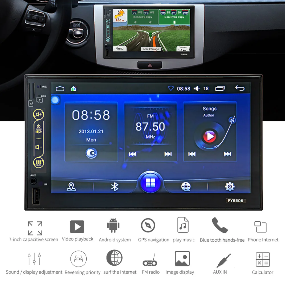 AOSHIKE gps 2 Din Автомобильный мультимедийный плеер 7 ''HD Автомобильный MP5 плеер Bluetooth wifi четырехъядерный Android 6,0 FM MP4