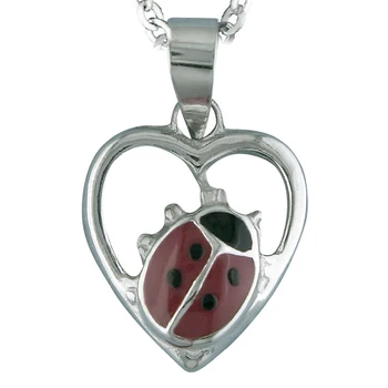 

Necklace's Heart Pendant Silver fretwork and with a Ladybug Glazed. Includes a chain off 45 cm and a Case for Gift