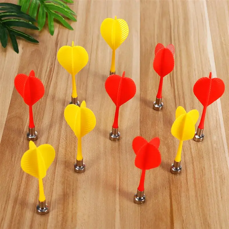 10pcs Replacement Durable Safe Plastic Wing Magnetic Darts Bullseye Target Game Toys (Red & Yellow)