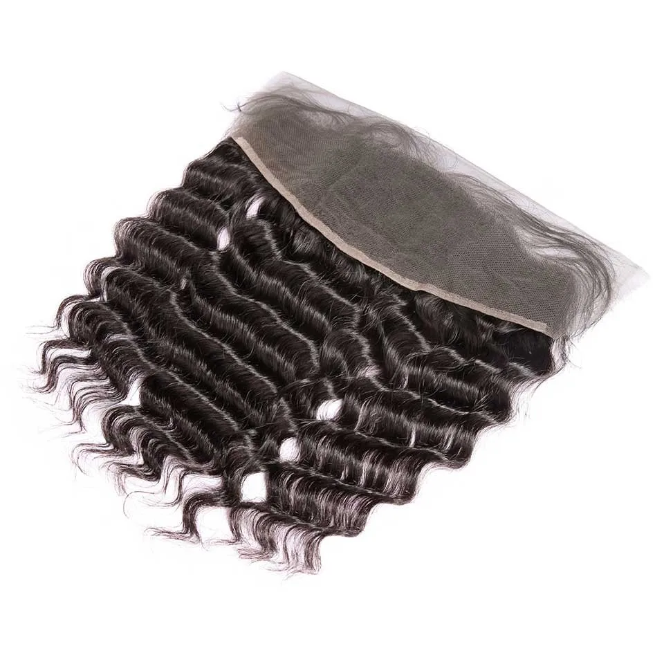 Prom Queen 13x4 Lace Frontal Brazilian Hair Loose Deep Wave #1B Pre plucked Frontal With Baby Hair 100% Human Remy Hair Closure