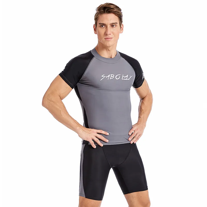 Men short Sleeve Rash guards Swimsuit Sunscreen Swimming Shirt Rash