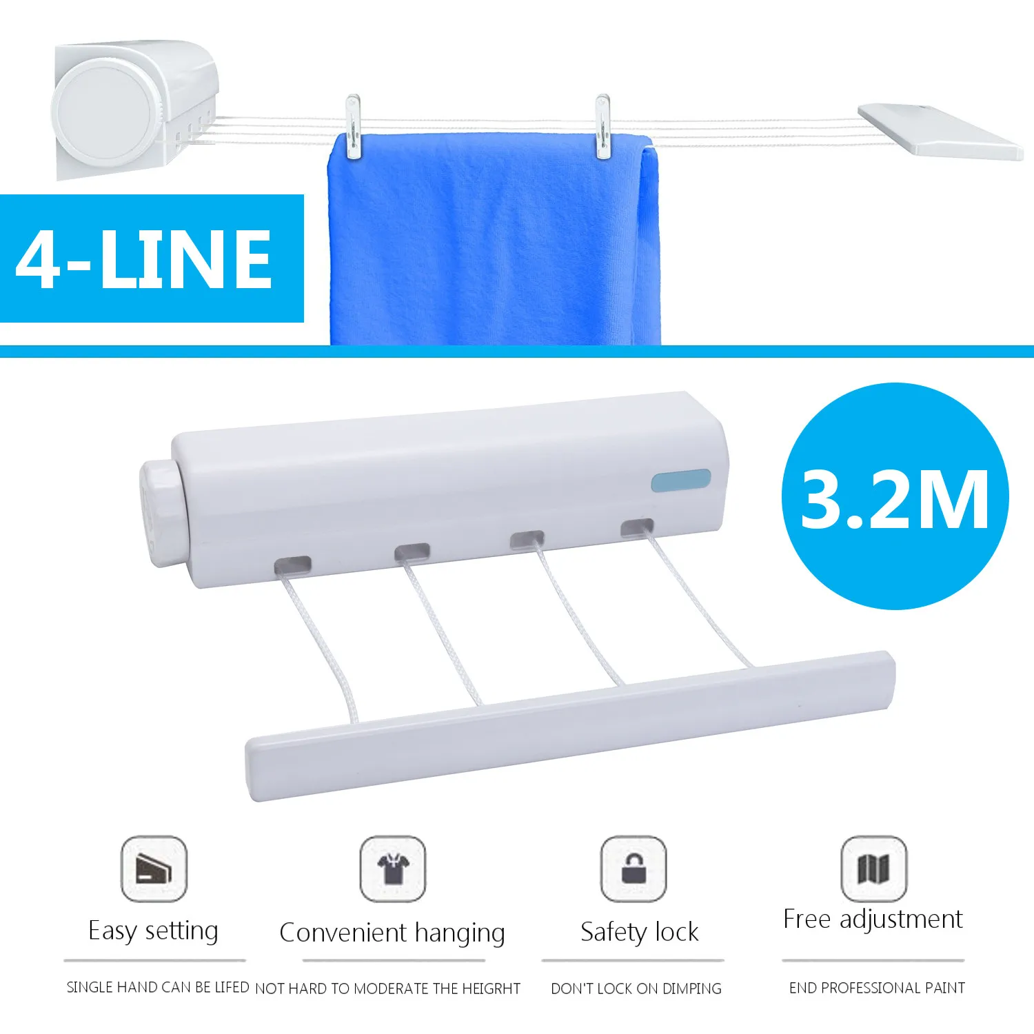 Us 12 85 43 Off 3 2m 4 Lines Clothesline Rope Abs Auto Roll Up Washing Indoor E Saving Retractable Outdoor Clothes Dryer In