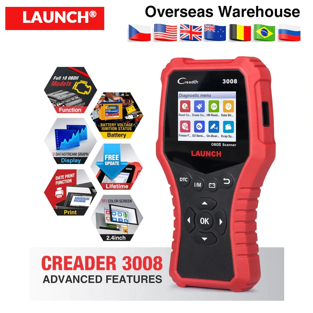

New LAUNCH Creader 3008 Scanner support full obd2 + Battery tester function CR3008 OBDII code reader diagnostic tool free update
