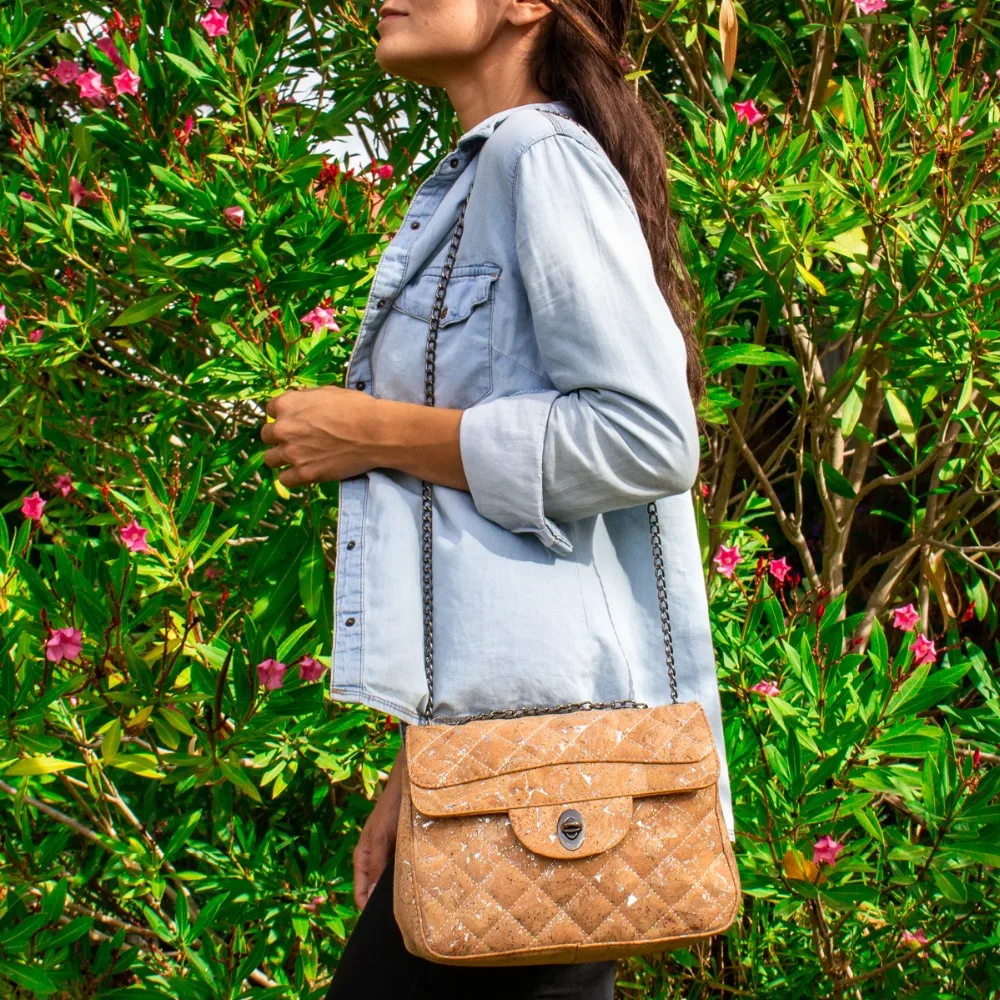 

Ship from Portugal natural cork with silver Small quilted cork lady handbag eco friendly vegan gift BAGC-003