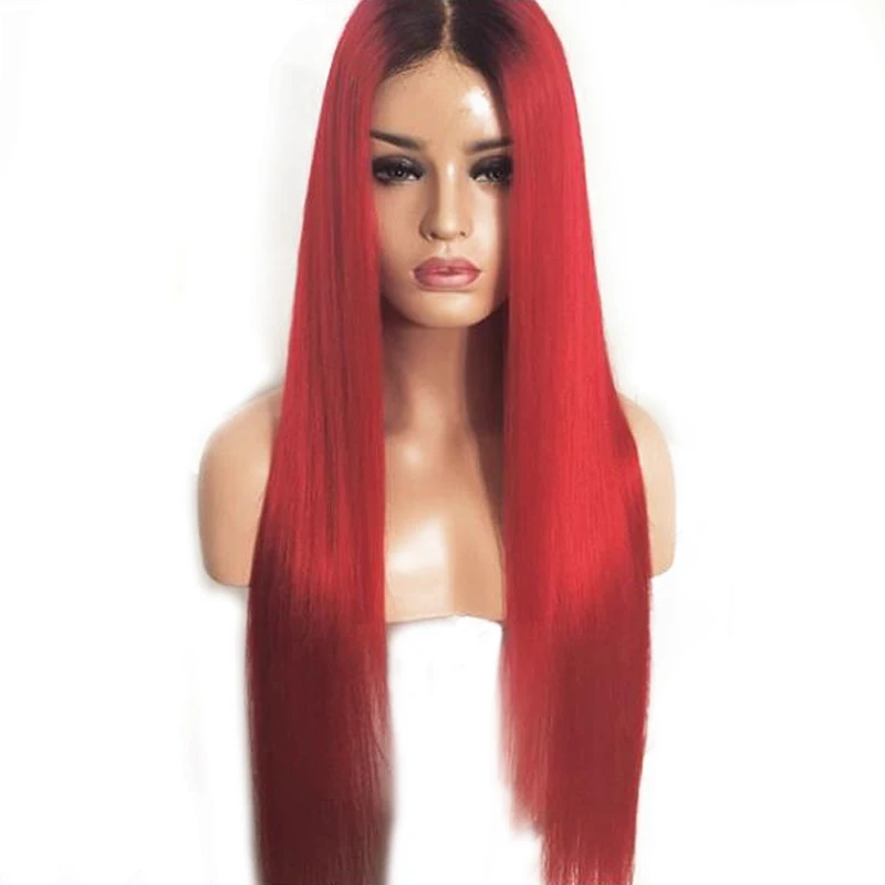 EEWIGS парик для косплея прямой синтетический парик на кружеве с темным корнем термостойкие волосы без клея Омбре красные парики для черных женщин