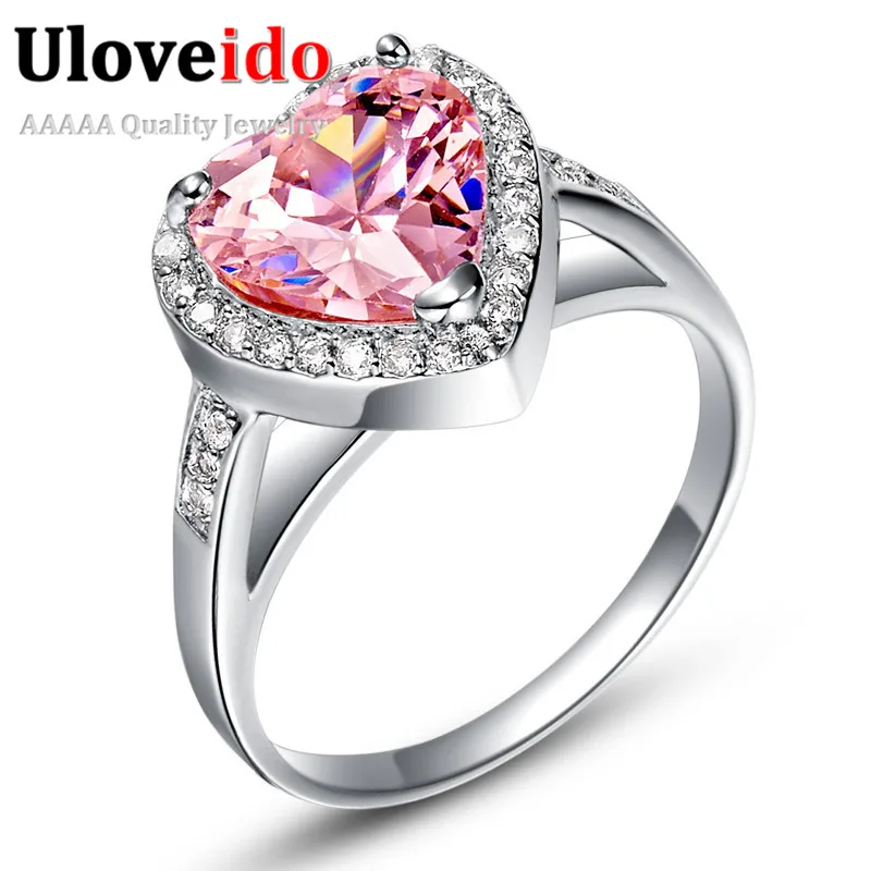Uloveido кольцо сердца любовь розовый обручальные кольца для женщин серебряный цвет