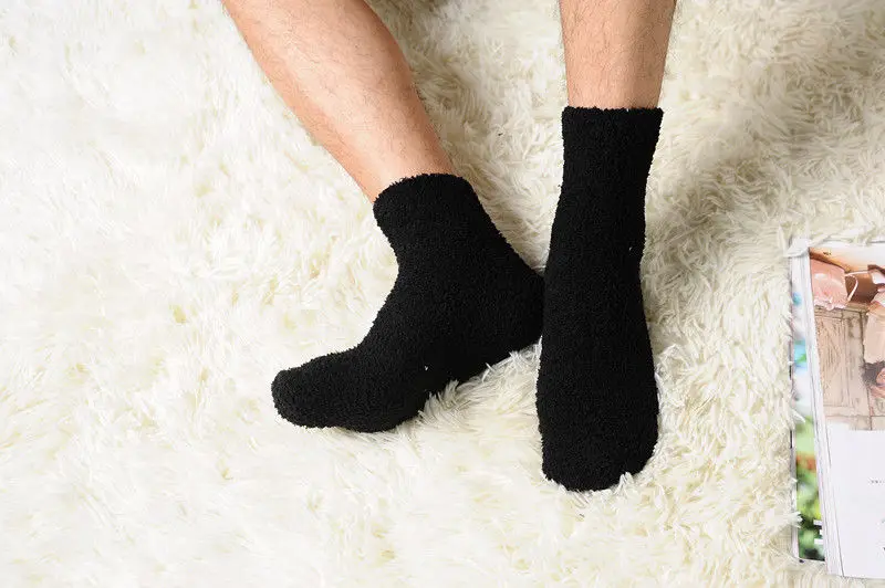 Новые модные мужские толстые зимние теплые флисовая тапочка кораллового цвета носки-тапочки нескользящие носки для полотенец - Цвет: Черный