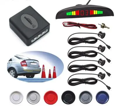 

Car LED Parking Sensor Kit 4 Sensors Backlight Display Reverse Backup Radar Monitor System 9-16V Free Shipping