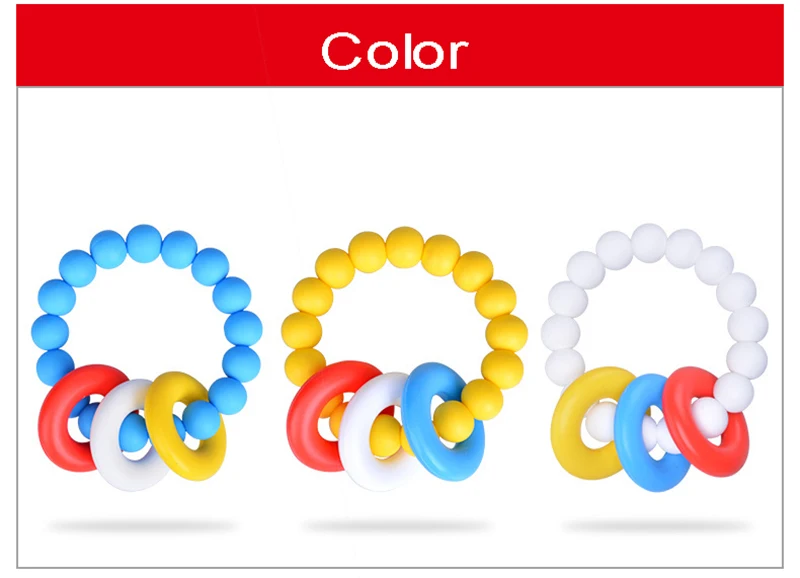Colorful Baby Chewy Teething Toys Bell Ring Teether Toddlers Organic Infants Training Sensory Toothbrushes  (5)