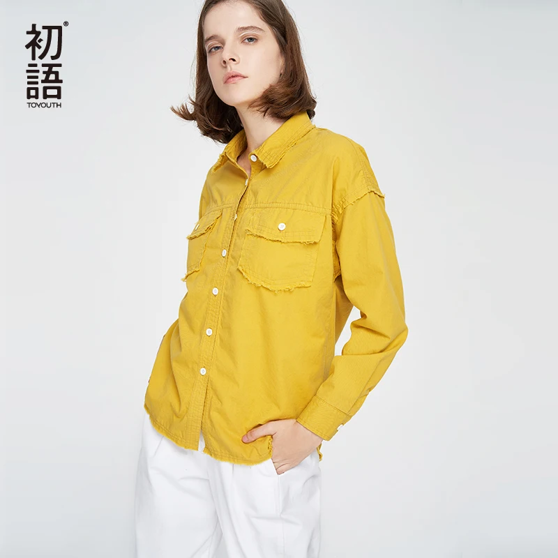 Toyouth Однотонная повседневная обувь Для женщин s Топы и блузки Harajuku Винтаж рубашка