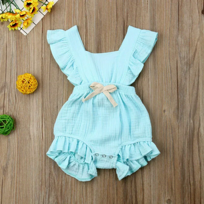 6 цветов; милый однотонный комбинезон с рюшами для маленьких девочек; комбинезон; пляжный костюм для новорожденных; детская одежда - Цвет: Небесно-голубой