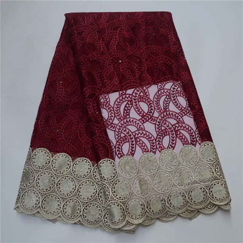 

African 5 yards African french lace tulle fabric wine color tulle lace fabric with stones african wedding lace fabric