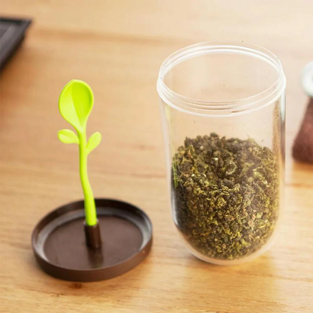 

1Piece Sprout Jar Salt Shaker Tea Spice Leaves Coffee Sugar Storage Container With Spoon Drop Shipping