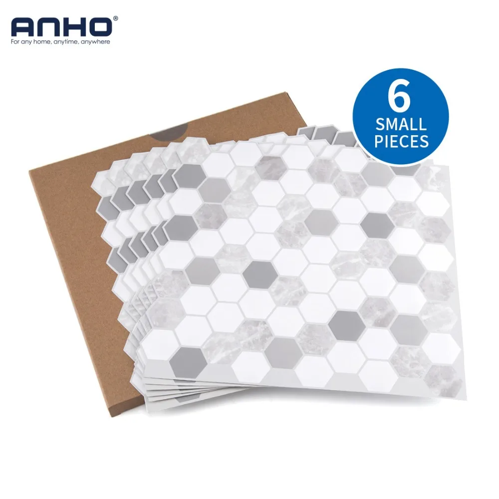 Koop 6 stks DIY Home Decoratie Muur Sticker Verwijderbare Zelfklevende Wandtegels Keuken Woonkamer Achtergrond Hexagon Vorm