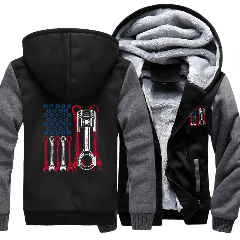 

COYONG Brand USA size 5XL Hoody Men Mechanic Tool Flag Hoodies Winter Thicken Sweatshirts Fleece Jacket Zipper Casual Coat