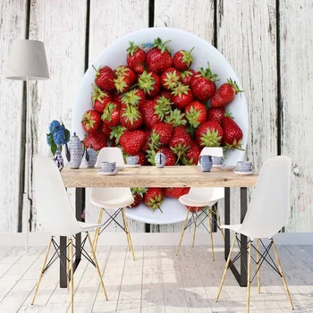 

Else Gray White Aging Wood Red Strawberry on Plate 3d Print Photo Cleanable Fabric Mural Home Decor Kitchen Background Wallpaper