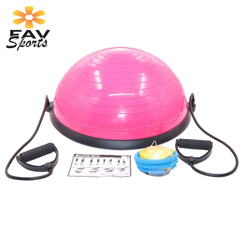 58 см йога баланс мяч тренажерный зал тренировки мяч пилатес Половина Йога мяч упражнения тренировки фитбол с струнами и насосом - Цвет: Pink