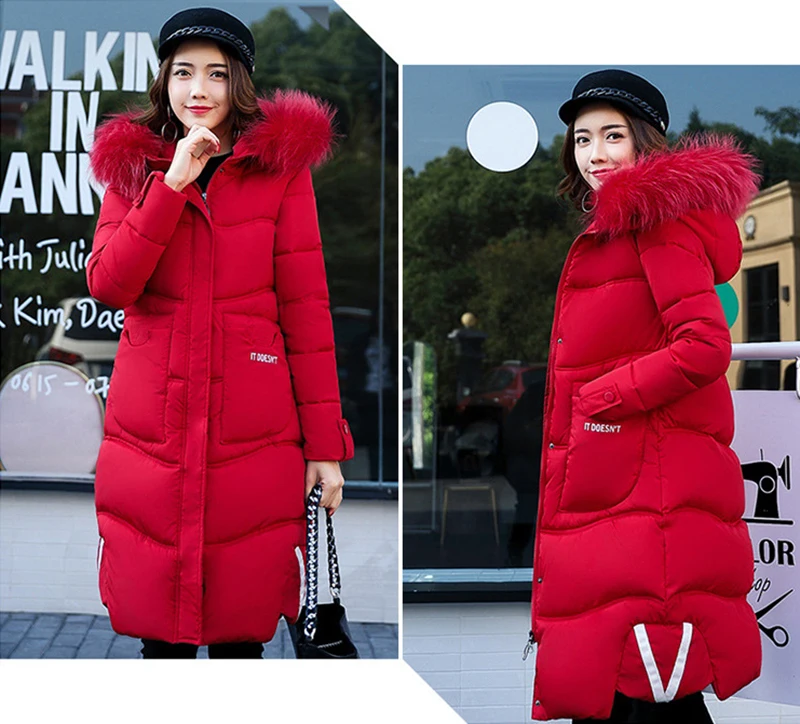 Winter Jacket Women New Hooded Fur collar Thickening Warm High quality Down Cotton Coat Fashion Irregular Female Parkas