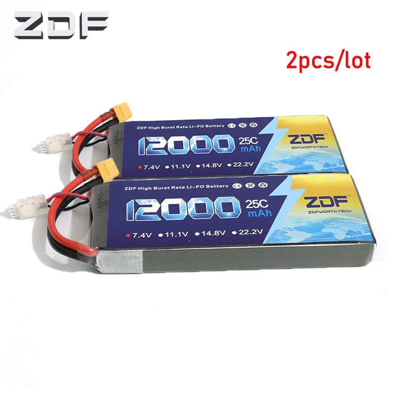 ZDF 2 шт./лот RC Lipo батарея 7,4 В 12000 мАч 25C 50C S Акку Bateria для Quadcopter Вертолет Самолет лодка