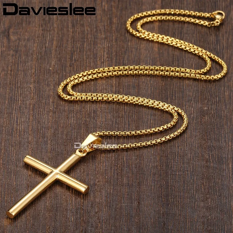 Davieslee الصليب قلادة قلادة الرجال وصلة سلسلة مربع المقاوم للصدأ الذهب والفضة لهجة DKPM139 Davieslee الصليب قلادة قلادة الرجال وصلة سلسلة مربع المقاوم للصدأ الذهب والفضة لهجة DKPM139