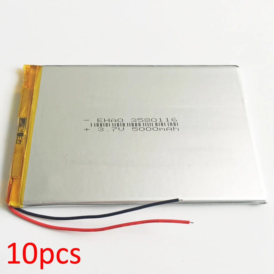 

Lot 10 pcs 3580116 3.7V 5000mAh LiPo Rechargeable Battery Polymer Lithium For GPS DVD PAD E-book tablet pc laptop power bank