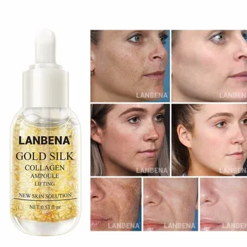 

1pc 24K Gold/Gold Silk Acido Hialuronico Face Serum Collagen Ampoule Pure Foil Essence Serum Anti Wrinkle Anti-Aging Serum TSLM1